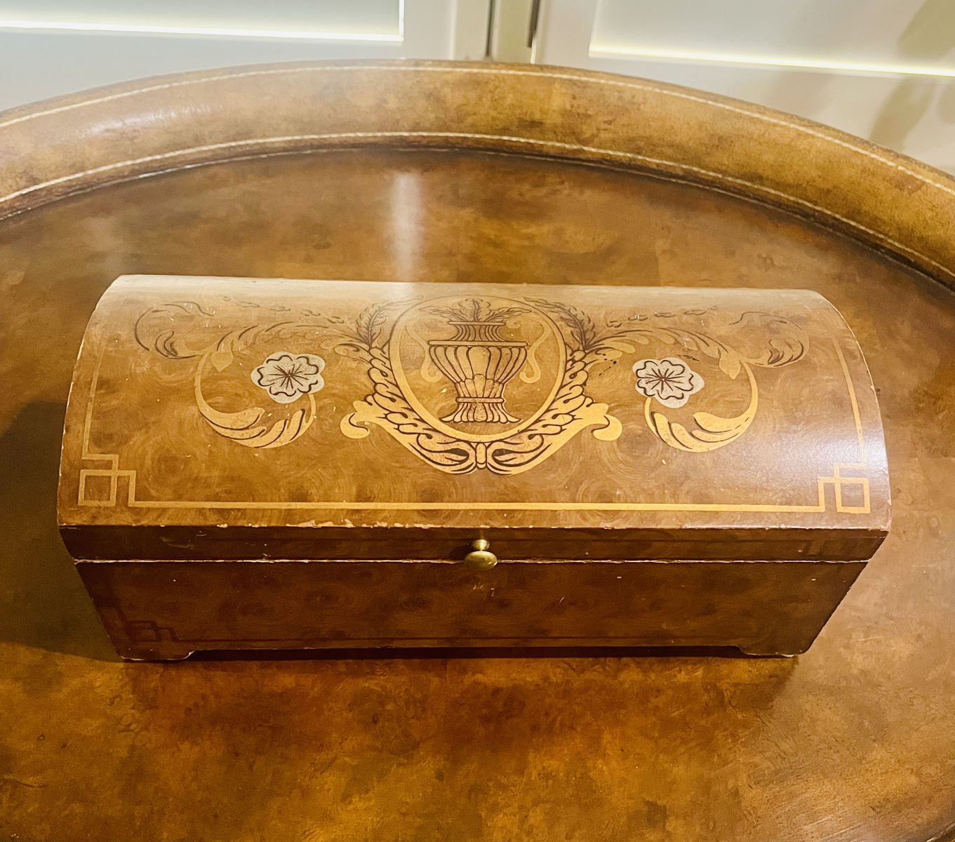 VINTAGE MARQUETRY INLAY JEWELLERY WOODEN BOX