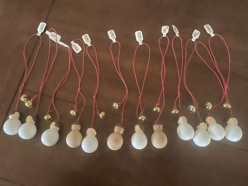 12 New Ornaments W/ Wood People & Bells