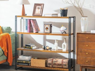 Bookshelf, 4 Tier Tall Book Shelf, 47 inch Wide Industrial Bookcase for Living Room, Home Office, Kitchen Rustic Brown