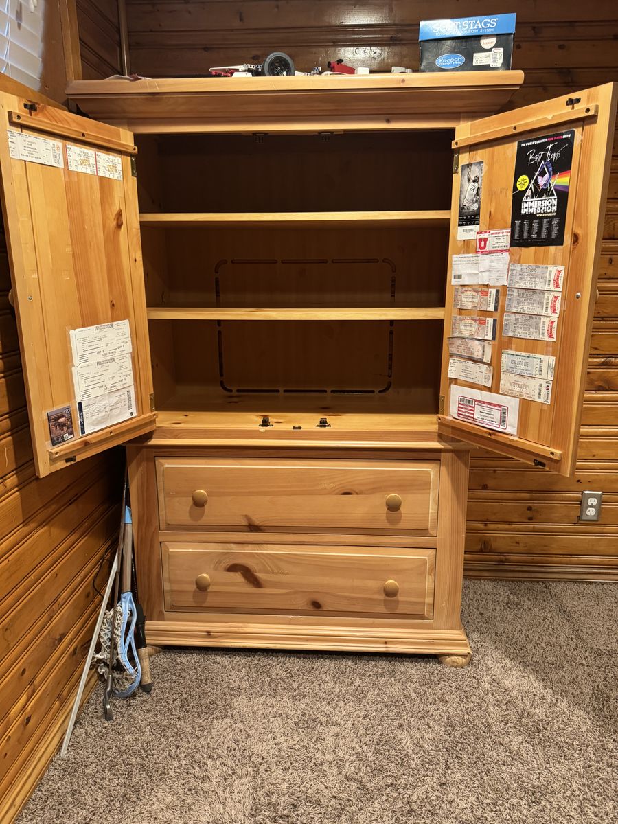 Solid Pine Wood Armoire / Entertainment Cabinet / Wardrobe with Drawers