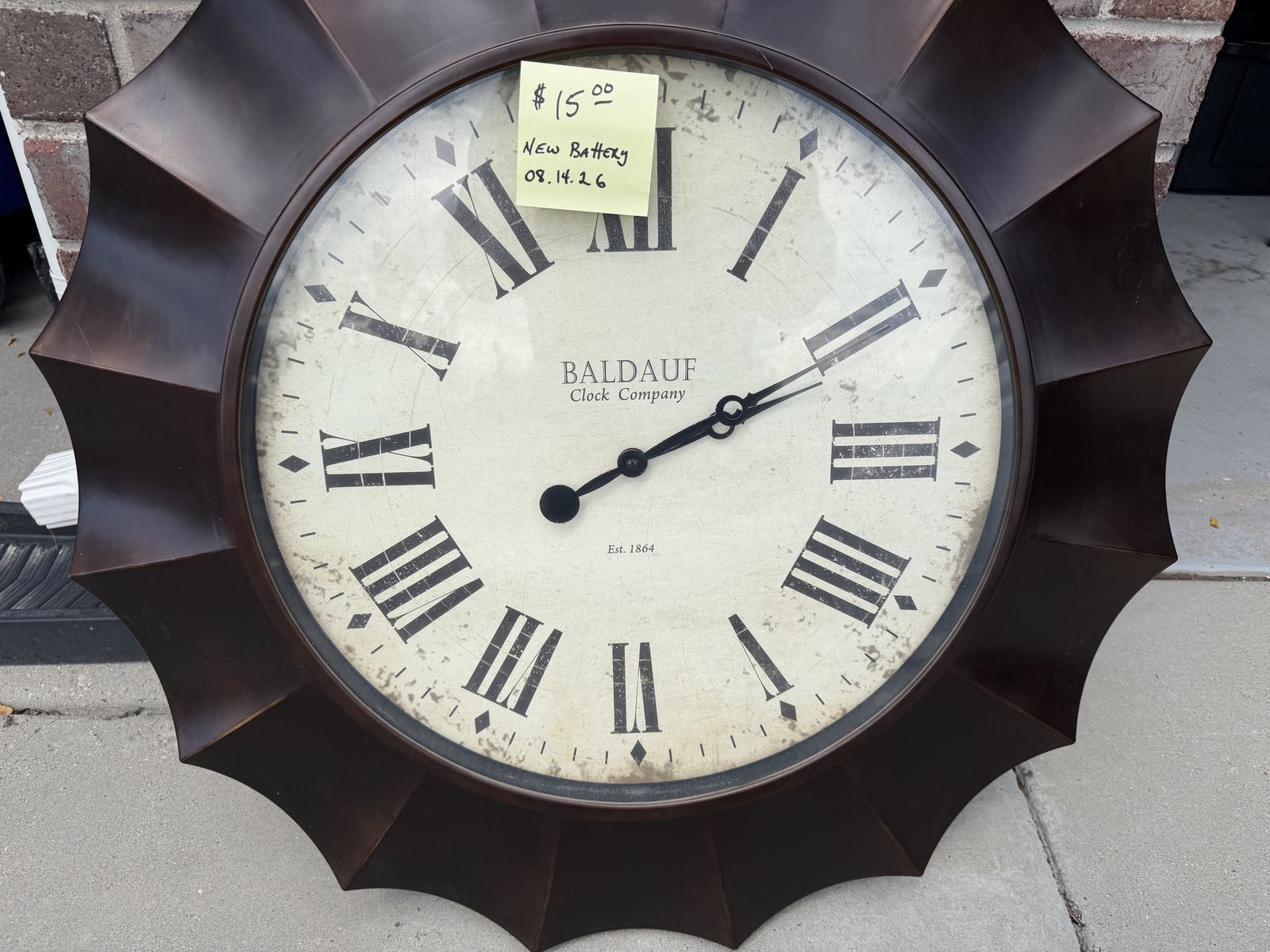 Baldauf Clock Company Large Wall Clock with Roman Numerals.   $15.00