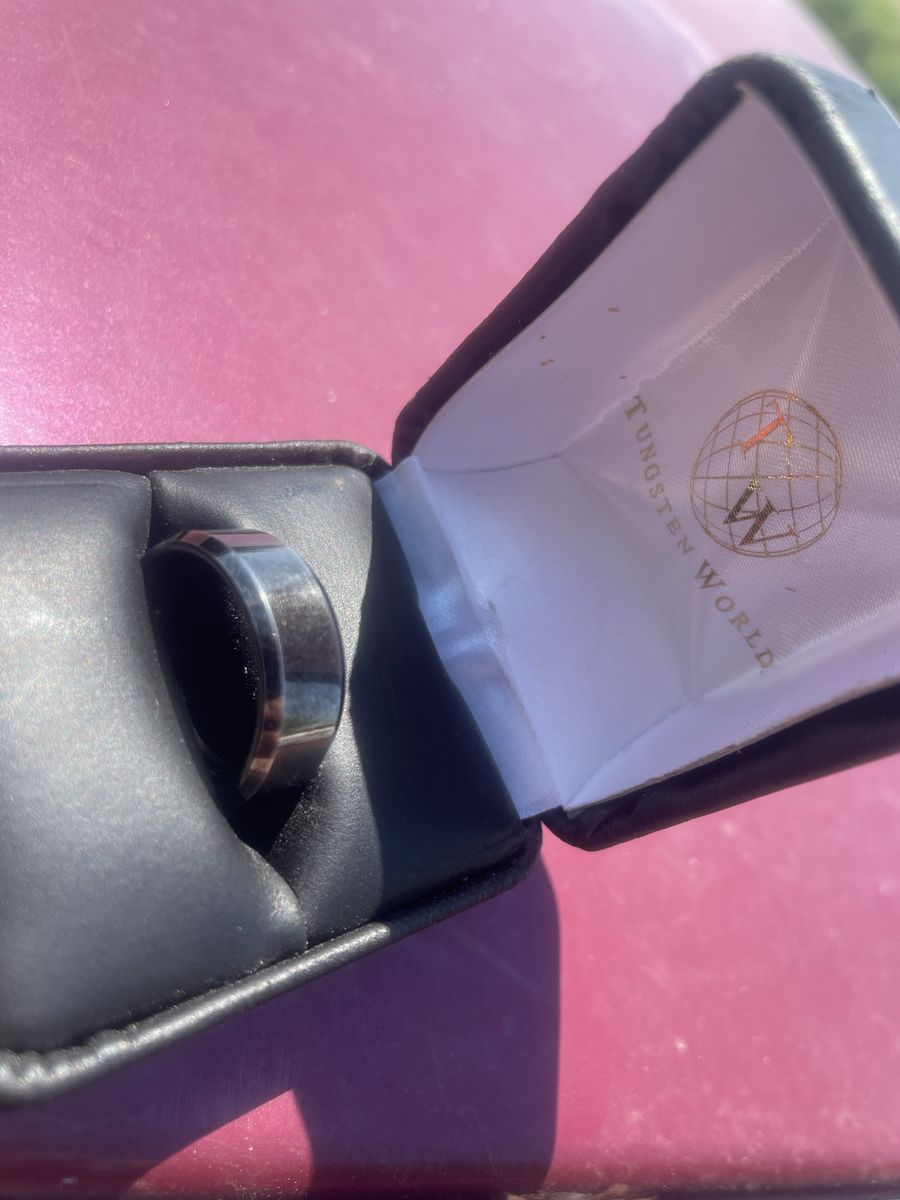 Gunmetal grey tungsten ring with beveled edges