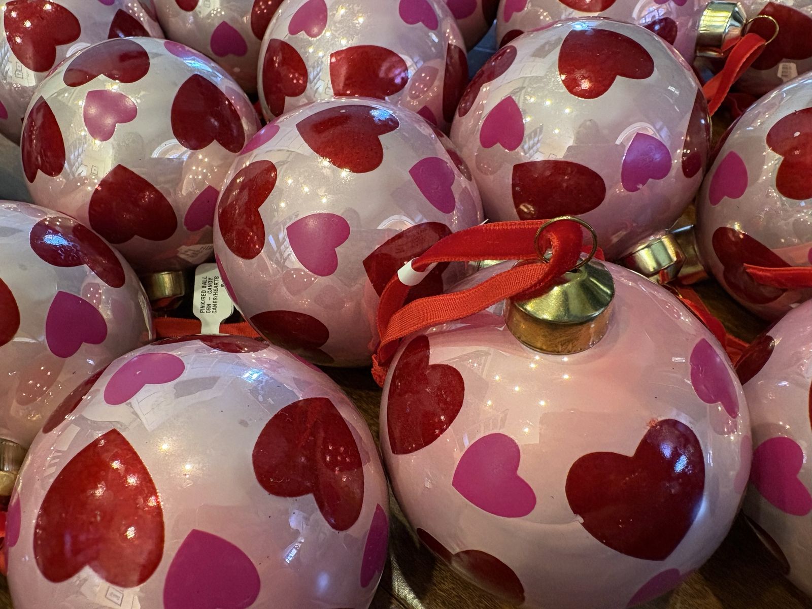 19 New Glass Ball Ornaments Pink w/ Hearts