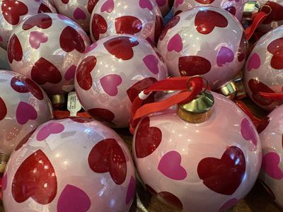 19 New Glass Ball Ornaments Pink w/ Hearts