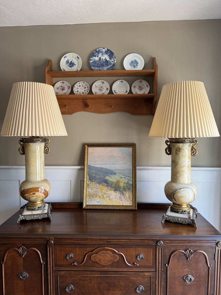 Extraordinary Monumental Carved Onyx Lamps – Matching Pair – Rewired