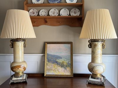 Extraordinary Monumental Carved Onyx Lamps – Matching Pair – Rewired