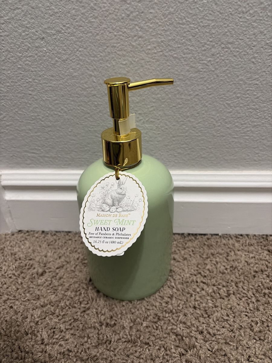 Maison de Base Sweet Mint Hand Soap - Reusable Ceramic Dispenser, 16.23 fl oz, Paraben & Phthalate-Free