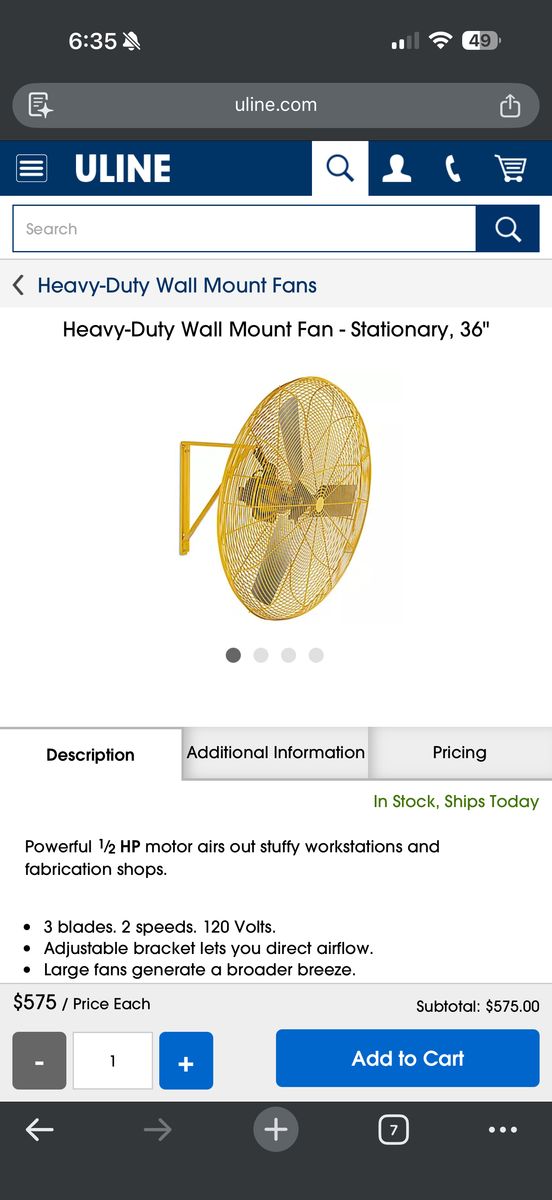 Heavy-Duty Wall Mount Fan - Stationary, 36