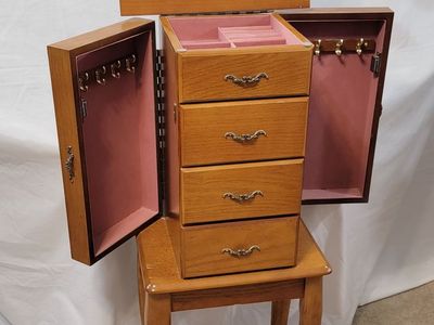 Vintage Wooden Standing Jewelry Armoire