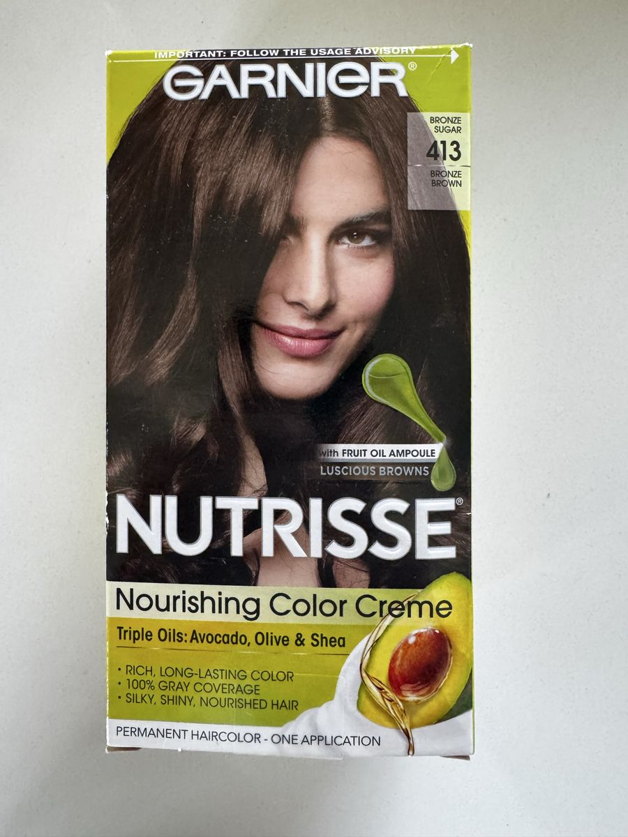 Garnier Nutrisse Nourishing Color Creme in the shade 413 Bronze Brown. $7.98