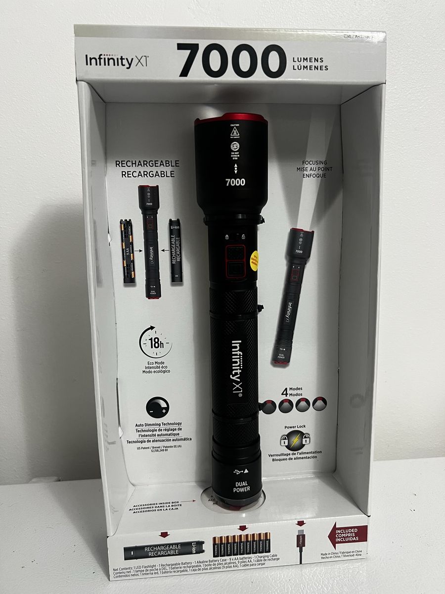 Infinity X1 7000 Lumens Dual Power LED Flashlight Rechargeable