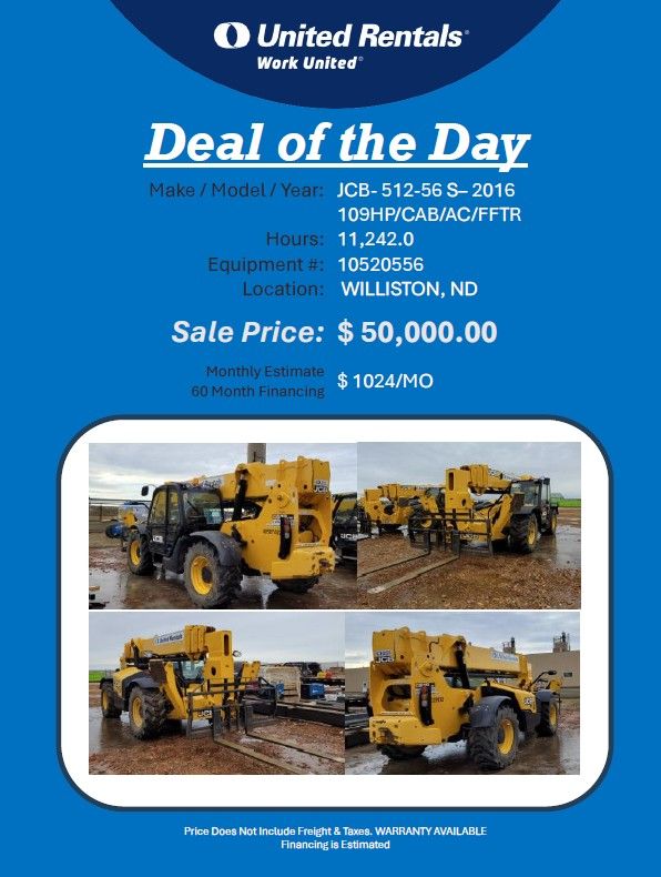 Forklift reach JCB 12K 512 56ft reach 2016  11242 hrs  50K Williston ND