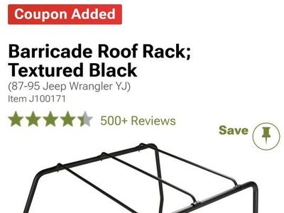 Barricade Roof Rack Textured Black for 1987-1995 Jeep Wrangler YJ