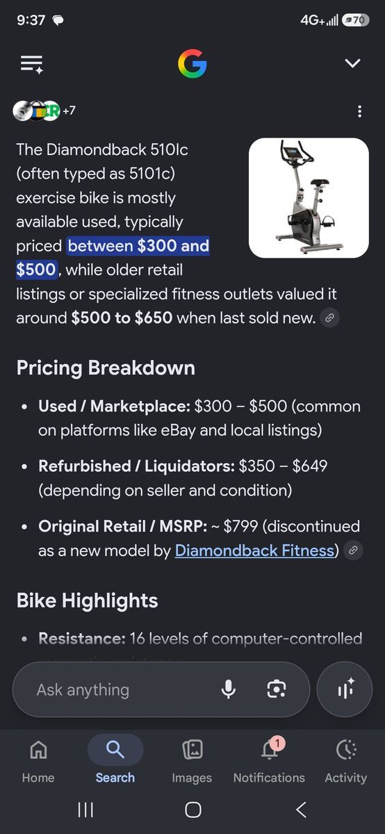 Diamond back exercise bike 3101c