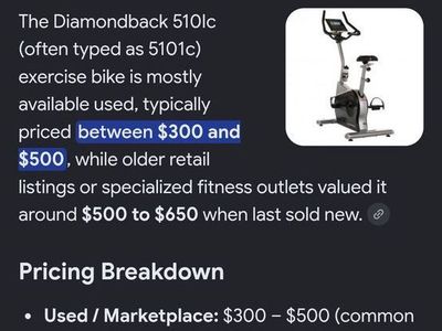 Diamond back exercise bike 3101c