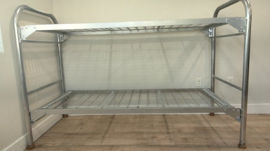 Metal Bunk Bed Frame Vintage Military Barracks Dual Twin Rack Rare