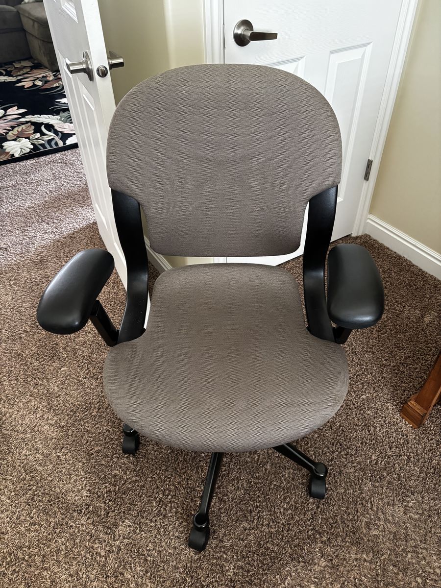 Office Desk Chair - Tan/Gray Fabric, Adjustable Arms, Rolling Base