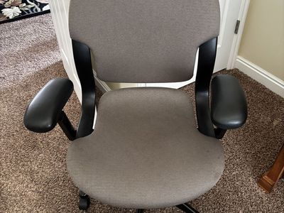 Office Desk Chair - Tan/Gray Fabric, Adjustable Arms, Rolling Base