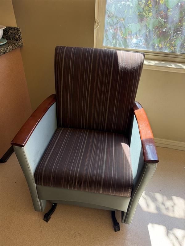 Comfortable Striped Upholstered Armchair with Wooden Arms - Rocker/Glider