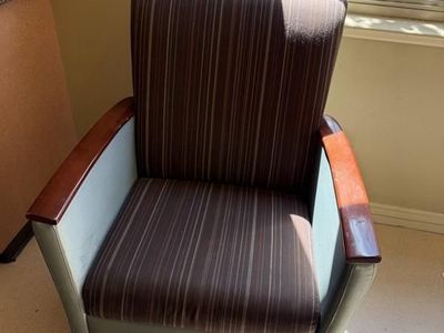 Comfortable Striped Upholstered Armchair with Wooden Arms - Rocker/Glider
