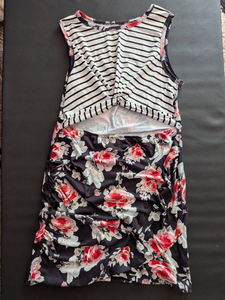 XXL Black & White Stripe Floral Cut-Out Mini Dress