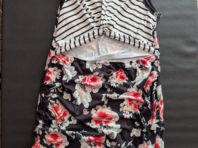 XXL Black & White Stripe Floral Cut-Out Mini Dress