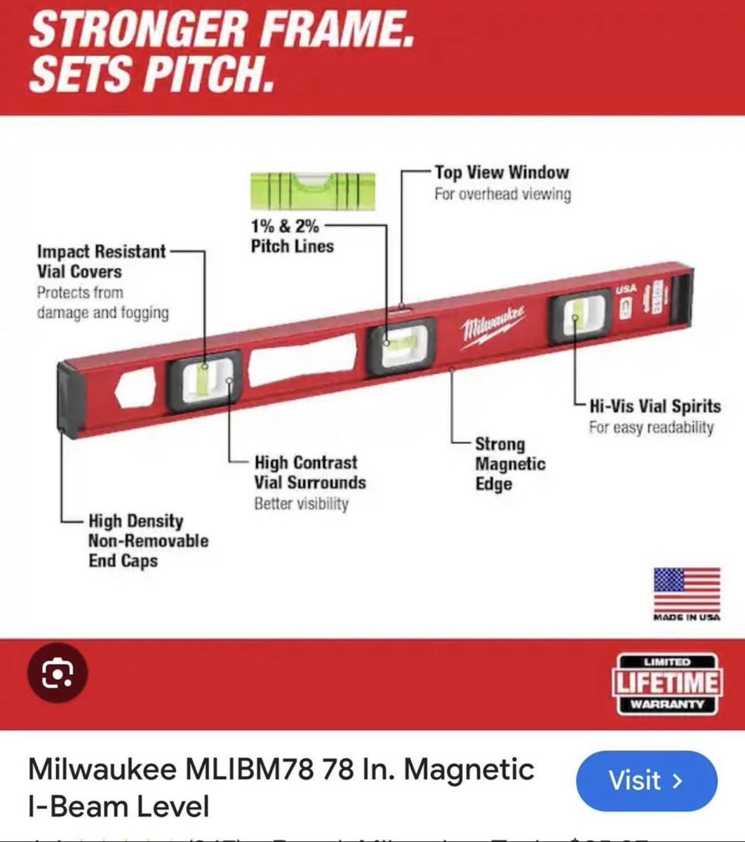Milwaukee Magnetic I-Beam Level with Pitch Vials (New in Package)