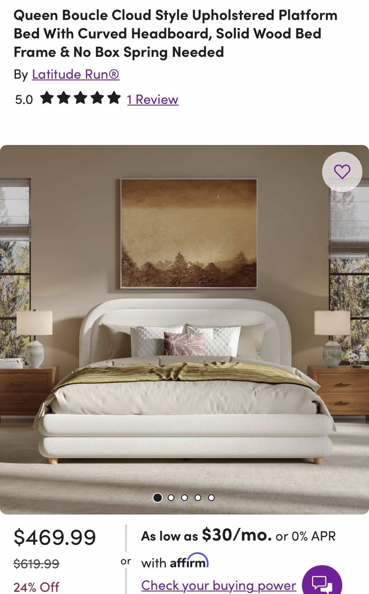 Queen Boucle Cloud Style Upholstered Platform Bed