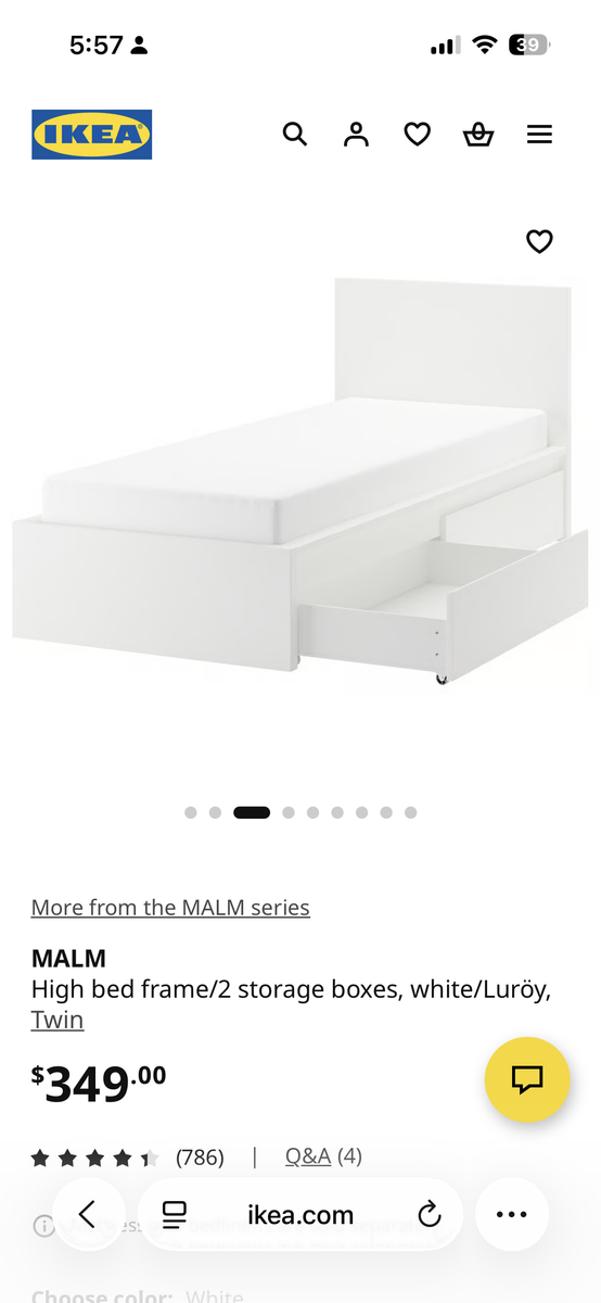 IKEA Twin Malm Bed With Storage
