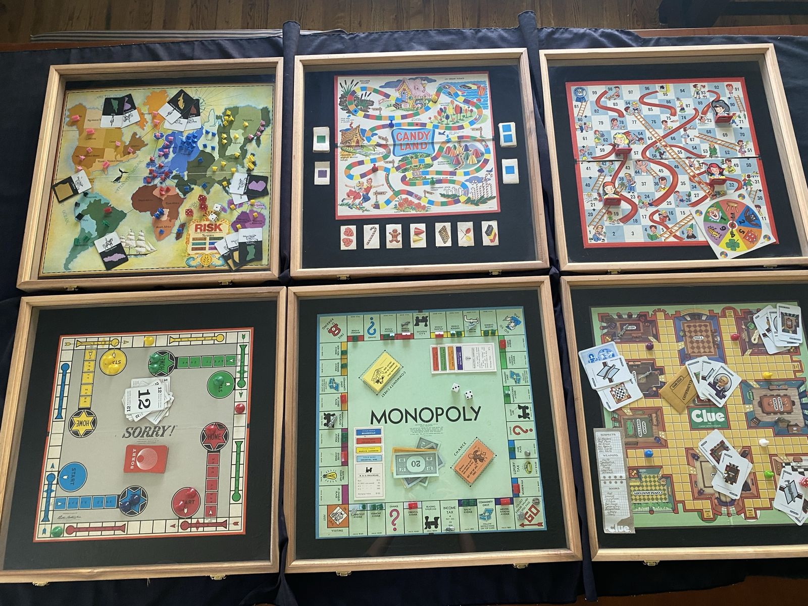 6 Vintage Classic Game Boards In Shadow Boxes