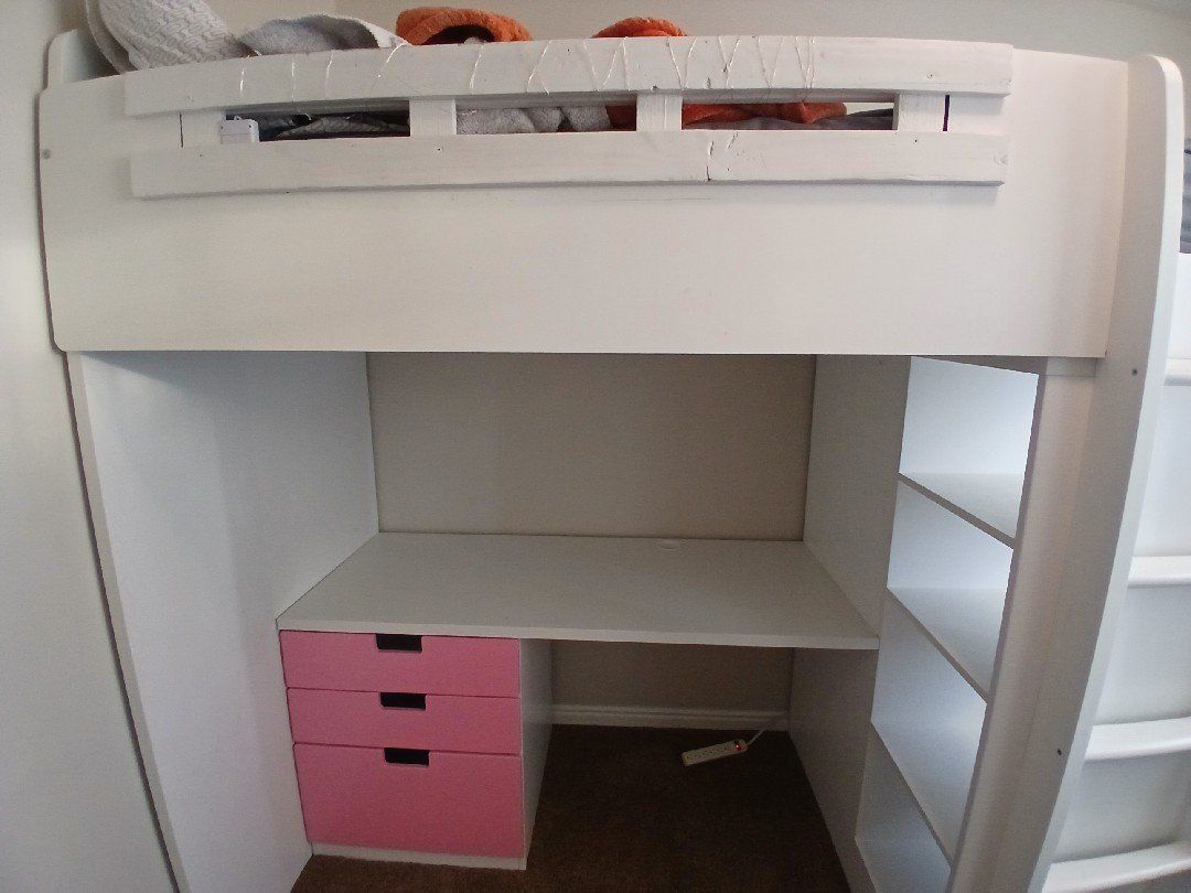 Pink Ikea SMASTAD Loft twin bed with desk