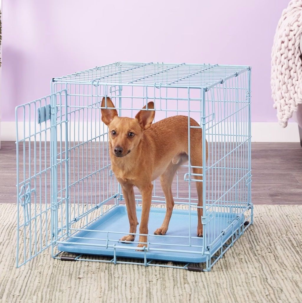 Collapsible Pet Crate for Small Breeds - Blue, 24x18x19 inches, up to 25lbs, with removable pan
