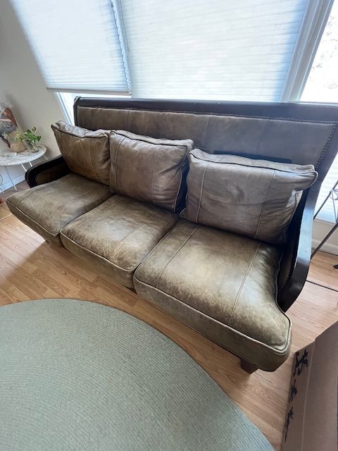 Olive Green Leather Sofa