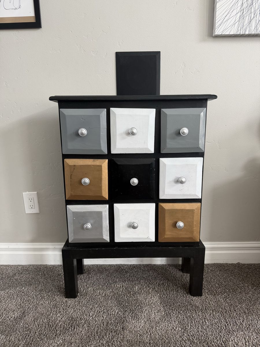 Accent Storage Cabinet with 9 Multicolored Drawers - Black Frame