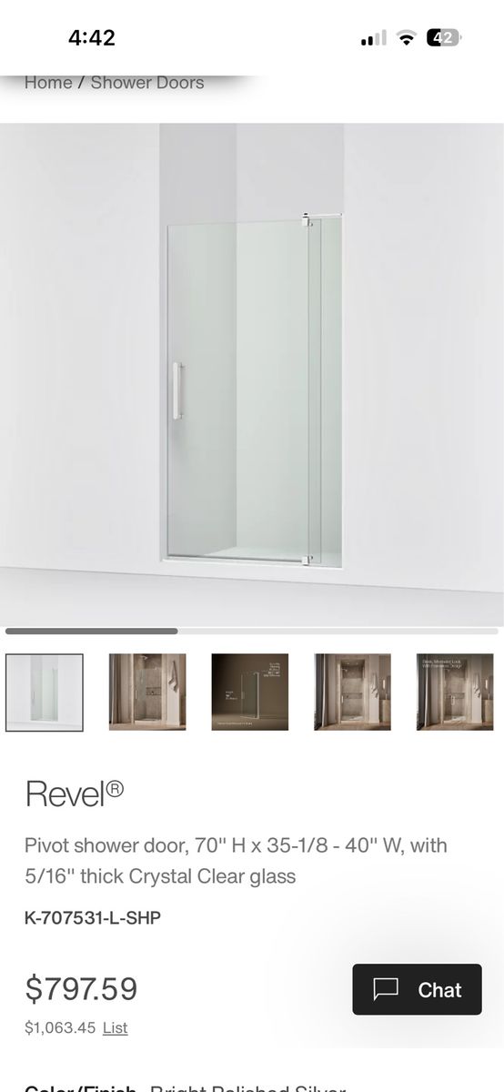 New Kohler Pivoting Glass Shower Door