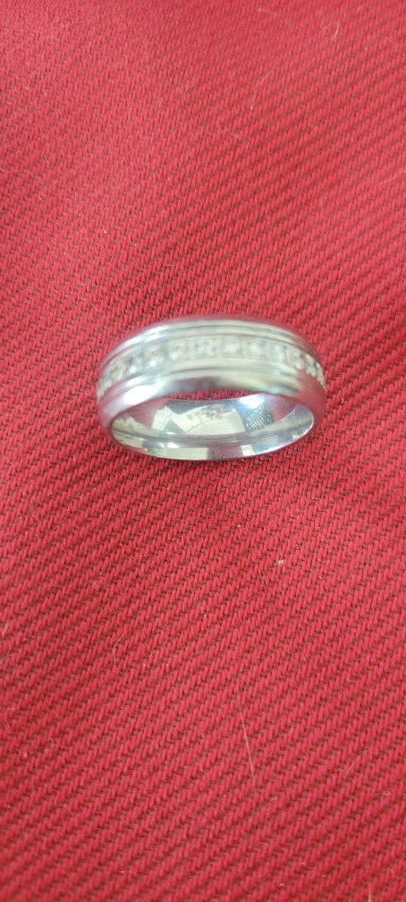 Silver-Tone Band Ring with White Gemstone Accents