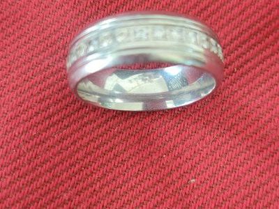 Silver-Tone Band Ring with White Gemstone Accents