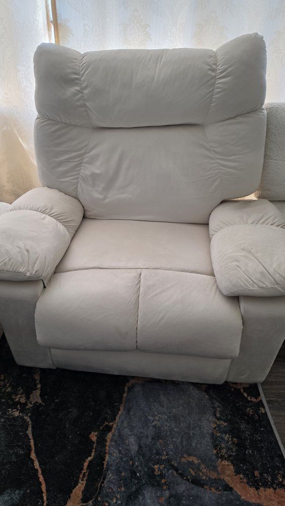 Cream Plush Microfiber Recliner Armchair