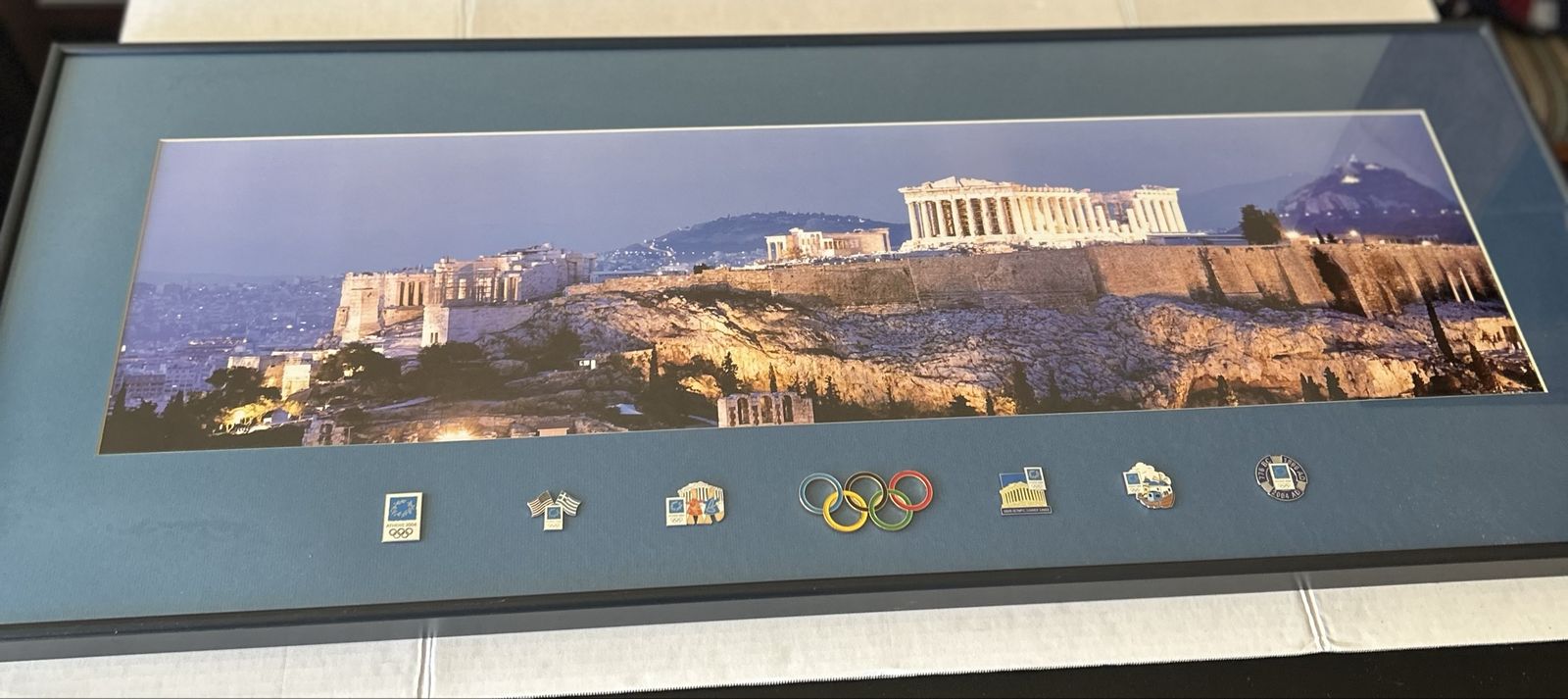 Athens 2004 Olympic Acropolis Framed Display with Olympic Pins – 39” Collectible Wall Art