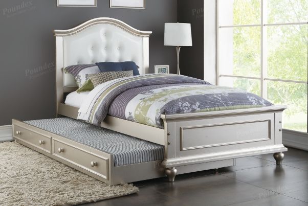 Complete Poundex Twin Bed with Trundle Set – Includes 2 Mattresses!