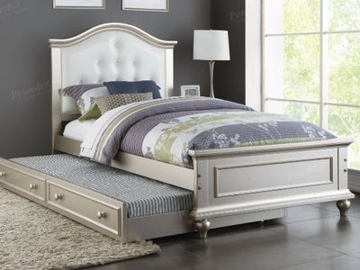 Complete Poundex Twin Bed with Trundle Set – Includes 2 Mattresses!