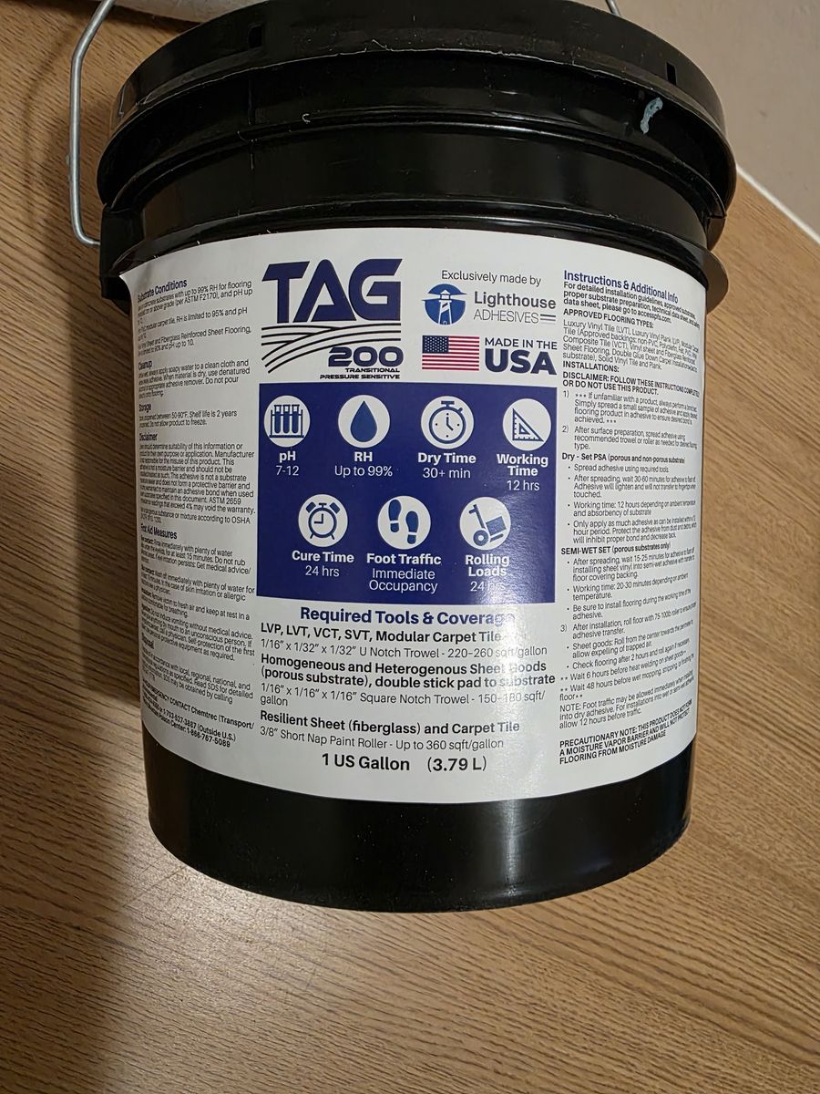 TAG 200 High Moisture Transitional Pressure Sensitive Adhesive For LVP Flooring