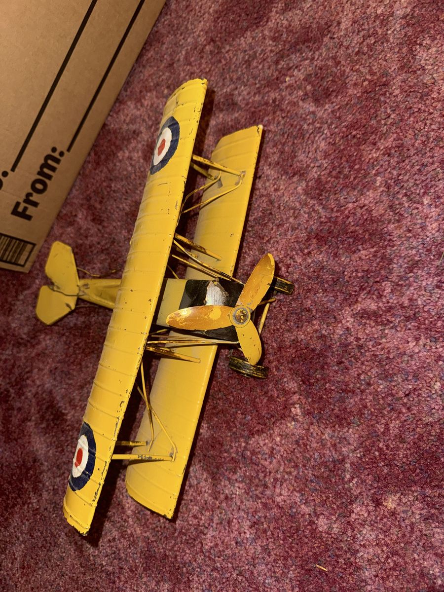 Vintage Style Yellow Biplane Metal Model Home Decor