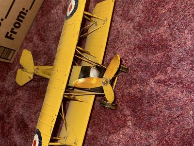 Vintage Style Yellow Biplane Metal Model Home Decor