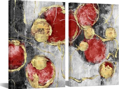 Black Grey and Gold Red Canvas Wall Art Abstract Painting
