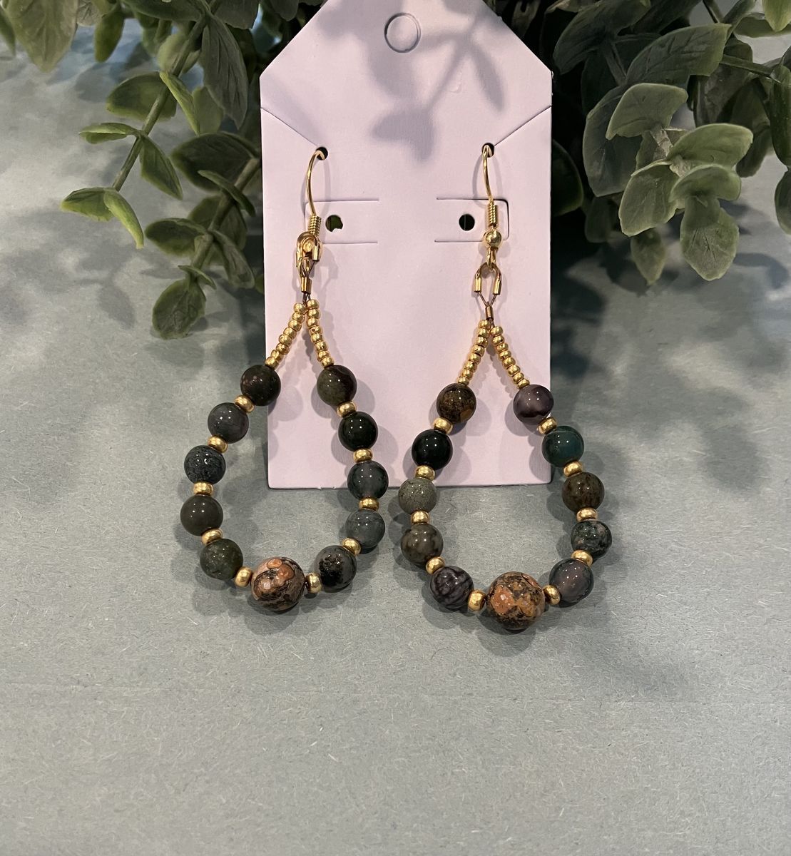 Teardrop Green Gemstone Dangle Earrings