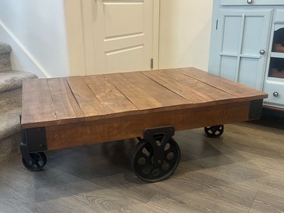 Industrial Factory Cart Coffee Table on Wheels