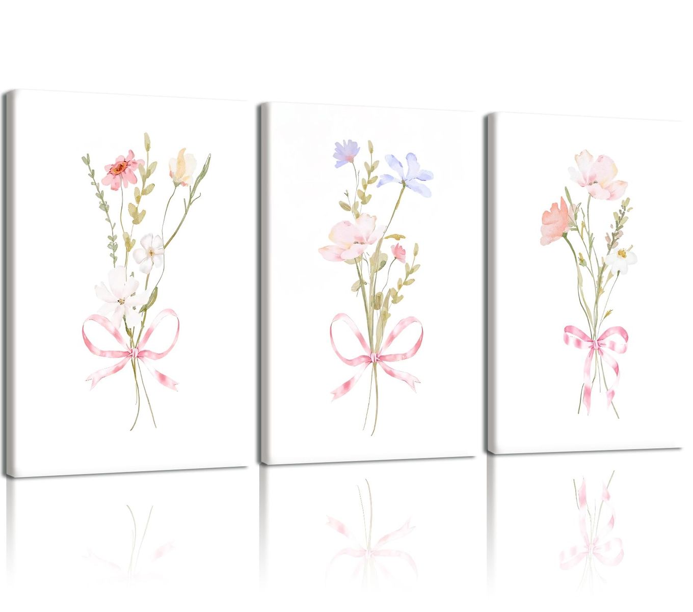 New 3 Pcs Framed Watercolor Floral Wall Art Canvas Print Set, Modern Botanical Aesthetic 16x24