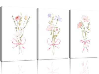 New 3 Pcs Framed Watercolor Floral Wall Art Canvas Print Set, Modern Botanical Aesthetic 16x24