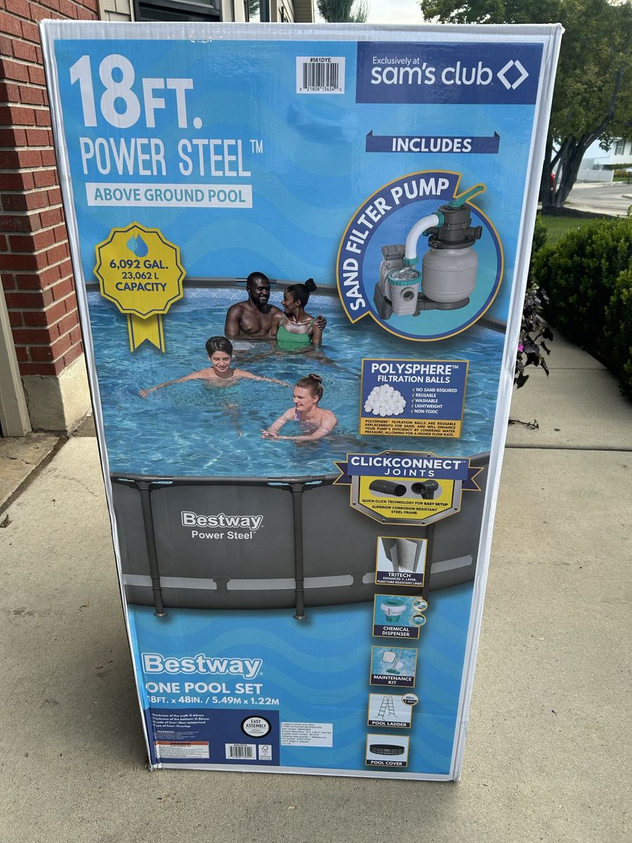 Bestway 18ft x 48in Power Steel Above Ground Pool Set with Sand Filter Pump
